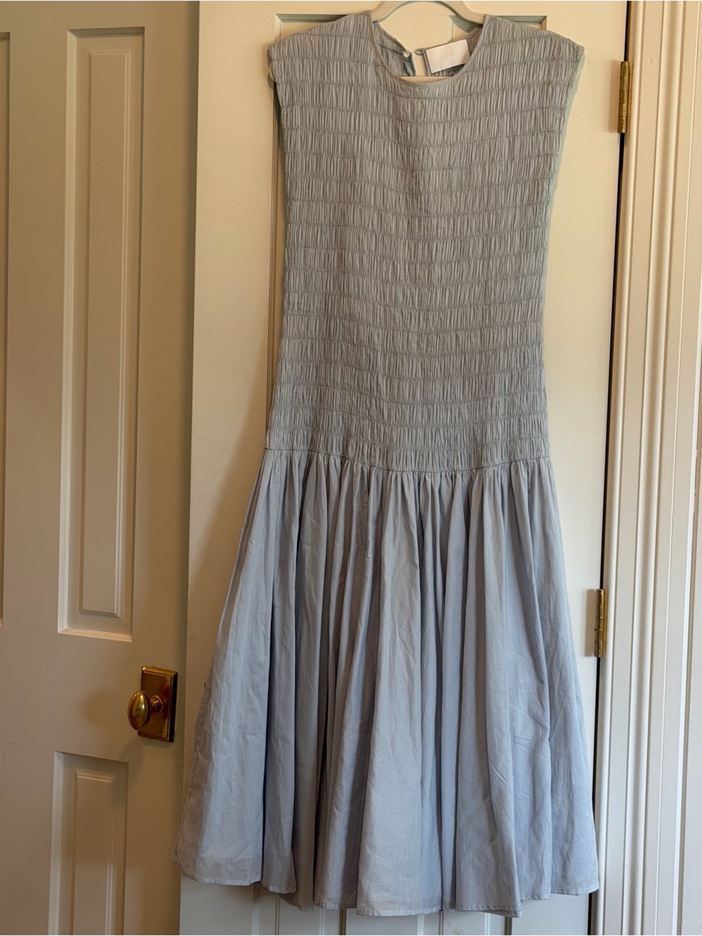 Light Blue Smocked Bodice Midi Dress - Women's